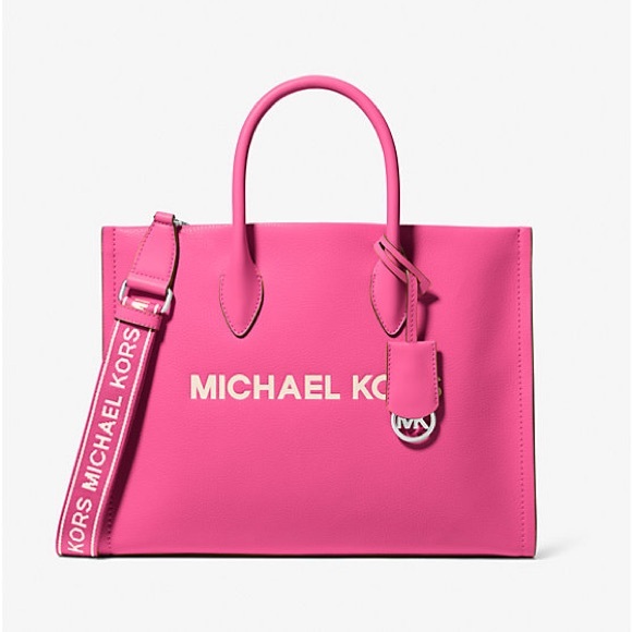 Mirella Medium Pebbled Leather Tote Bag in Dragonfruit